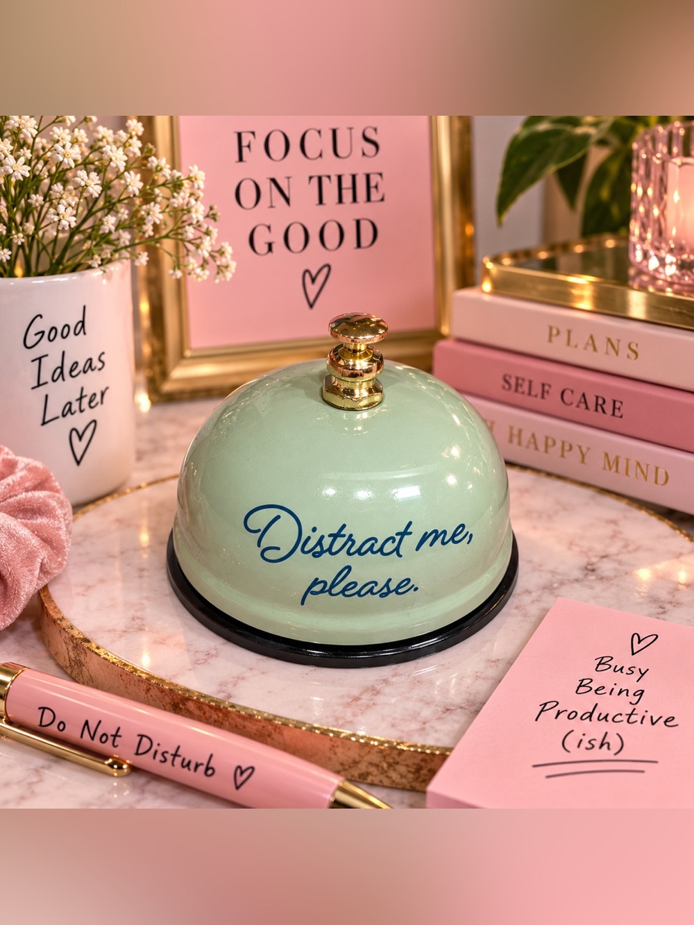 ✨ NIB “Distract Me, Please” Mint Green Desk Bell – Cute Office & Gift Decor